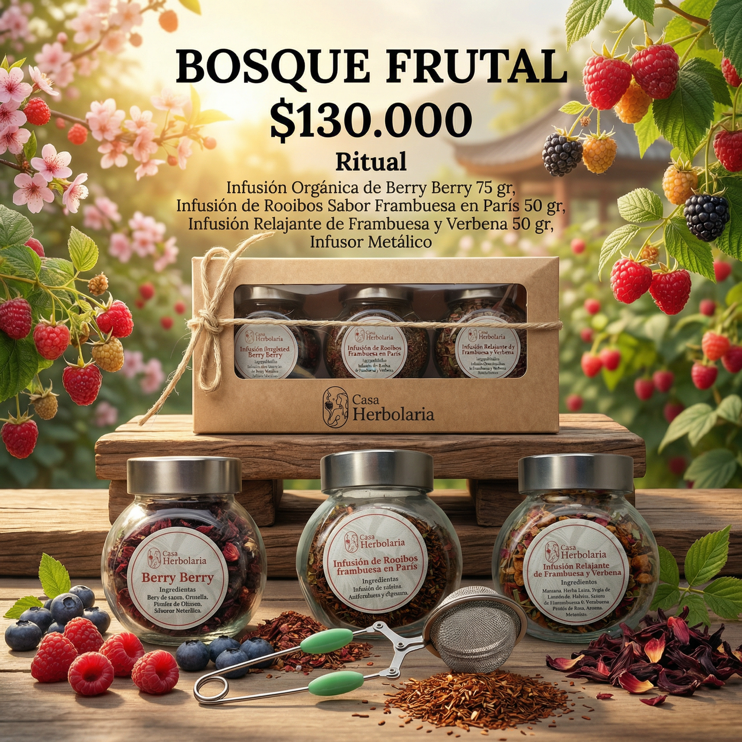 Ritual. Bosque Frutal. Kit de 3 Tés + Infusor Metálico