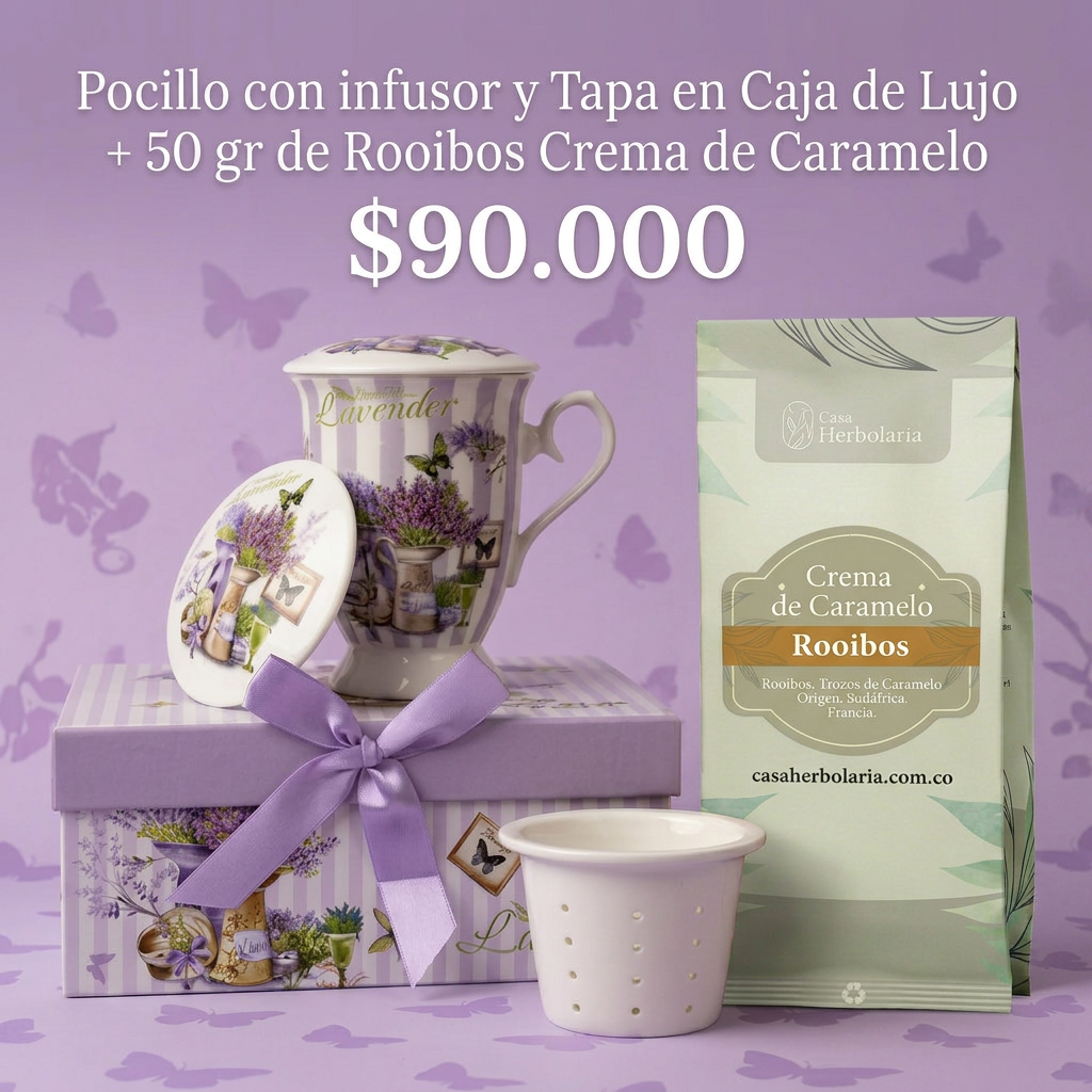 Set Pocillo de Cerámica con Infusor y Tapa. Caja de Lujo