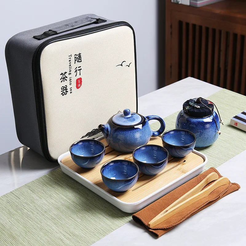 Vajilla para Té Portátil de Cerámica Kung Fu con Maleta de Viaje