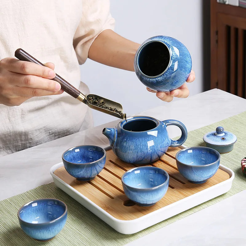 Vajilla para Té Portátil de Cerámica Kung Fu con Maleta de Viaje