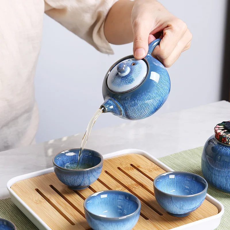 Vajilla para Té Portátil de Cerámica Kung Fu con Maleta de Viaje