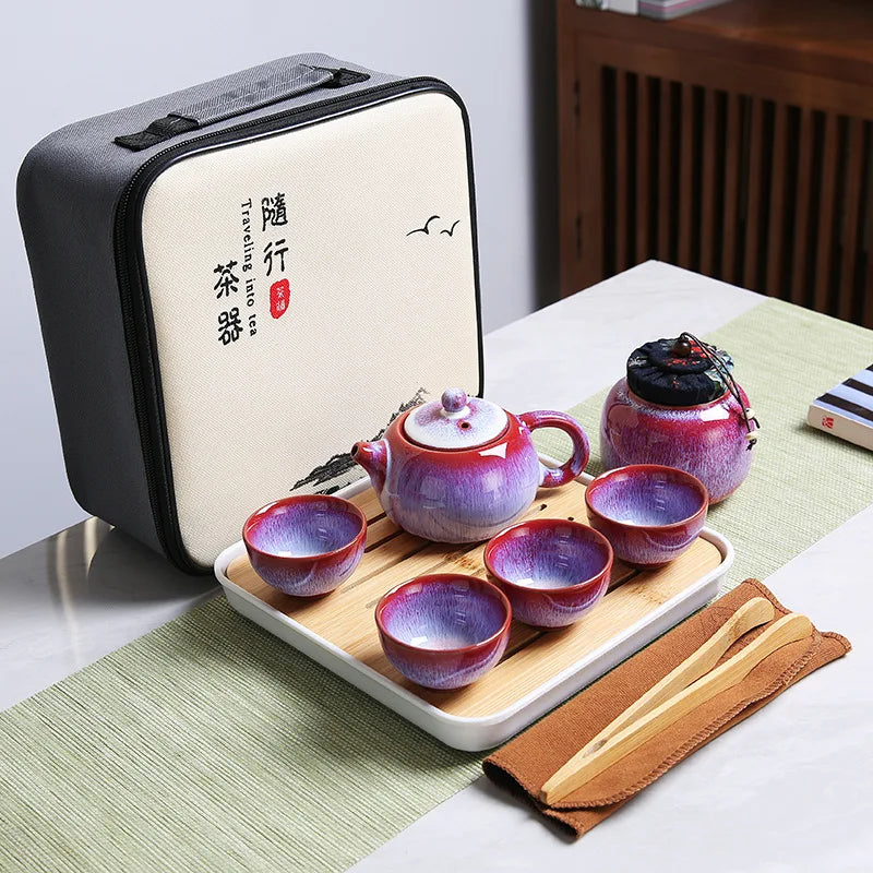 Vajilla para Té Portátil de Cerámica Kung Fu con Maleta de Viaje