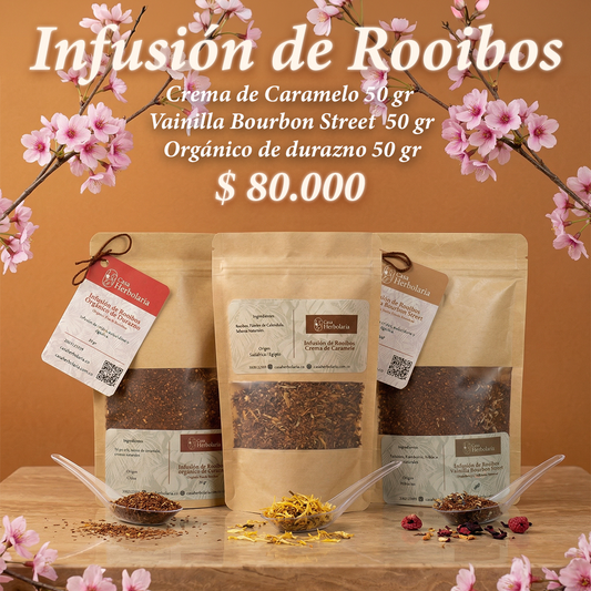 Pack x3 Infusiones de Rooibos - Crema de Caramelo - Vainilla Bourbon Street - Orgánico de durazno