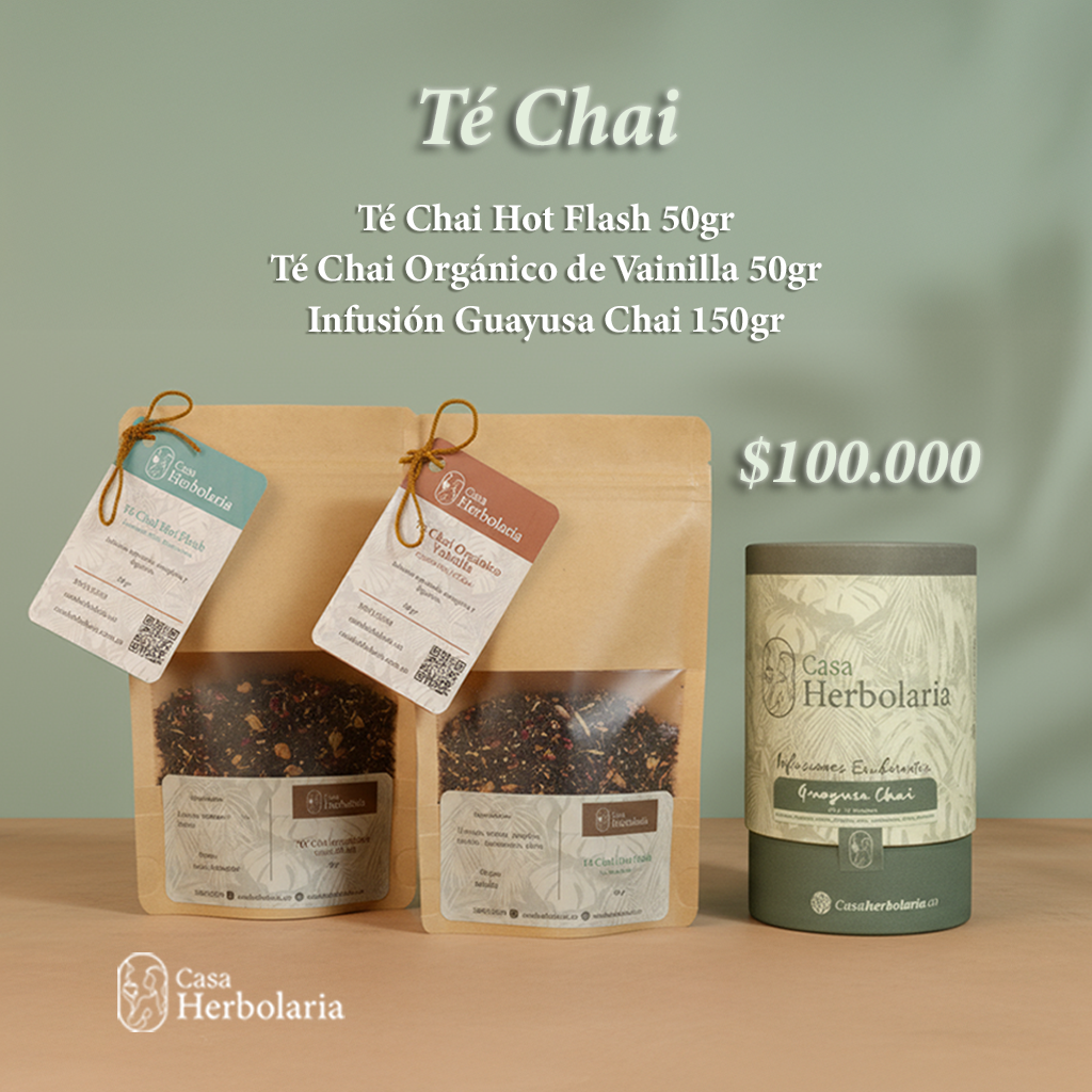 Pack x 3 Infusiones de Té Chai. Orgánico de Vainilla 50gr + Hot Flash 50gr + Guayusa Chai 150gr
