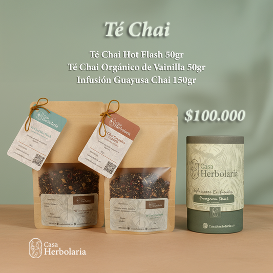 Pack x 3 Infusiones de Té Chai. Orgánico de Vainilla 50gr + Hot Flash 50gr + Guayusa Chai 150gr