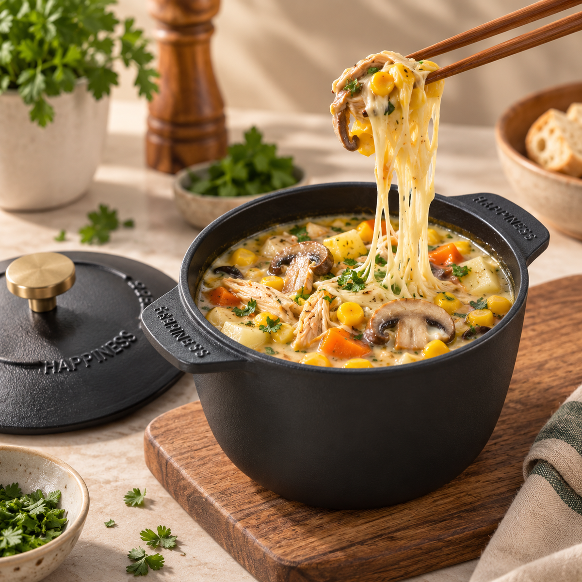 Olla Clásica de Hierro Fundido servida con sopa gratinada | Casa Herbolaria