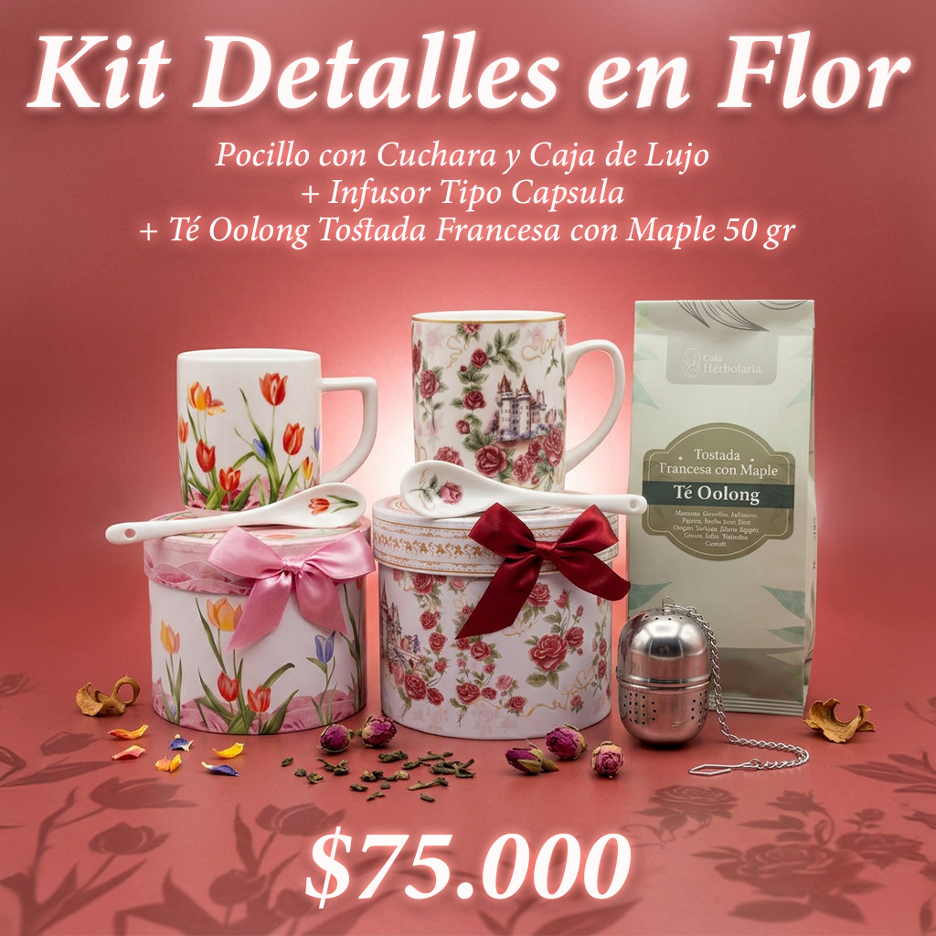 Pocillo con Cuchara y Caja de Lujo + Infusor Capsula + Té Oolong Tostada Francesa con Maple 50 gr