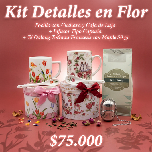 Pocillo con Cuchara y Caja de Lujo + Infusor Capsula + Té Oolong Tostada Francesa con Maple 50 gr