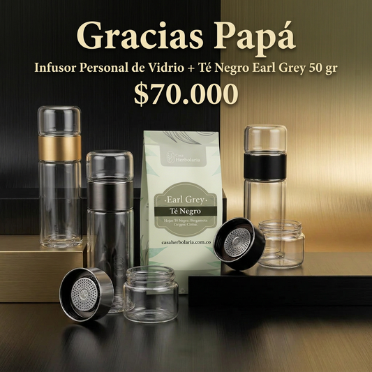 Infusor personal en Vidrio 330ml + 50 gr de Té Negro Earl Grey