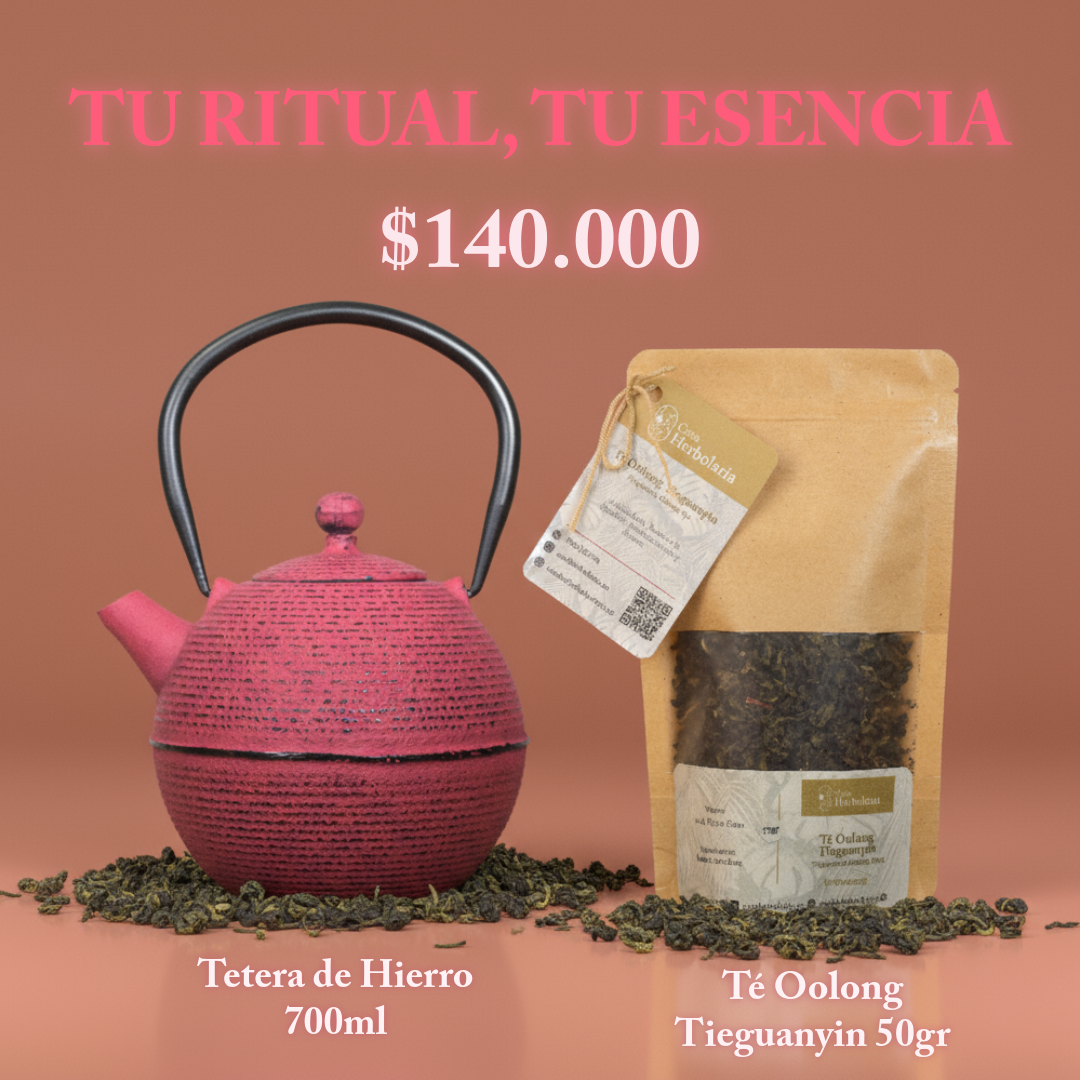 Tetera de Hierro Roja 700 ml + Té Oolong Tieguanyin 50gr