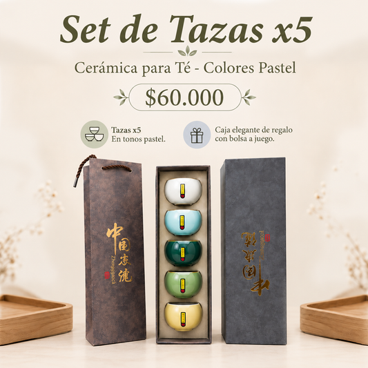 Juego de Tazas para Té x  5 colores pastel