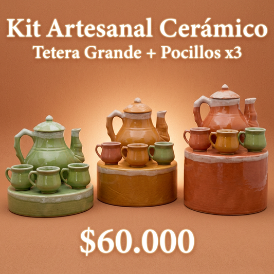 Kit Cerámico, Tetera Grande + Pocillos x3