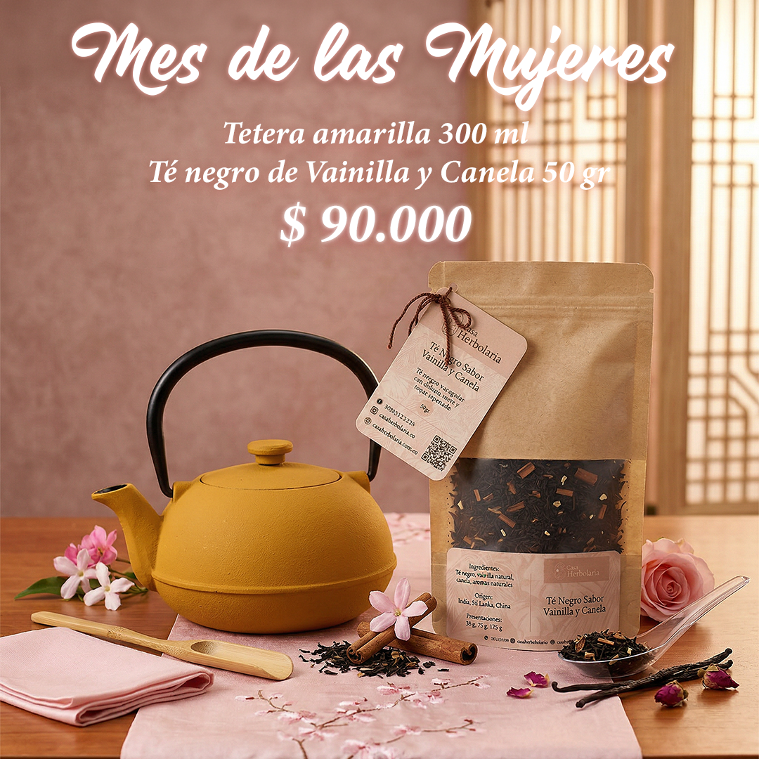 Tetera de Hierro Amarilla 300 ml - Té Negro Vainilla y Canela 50gr