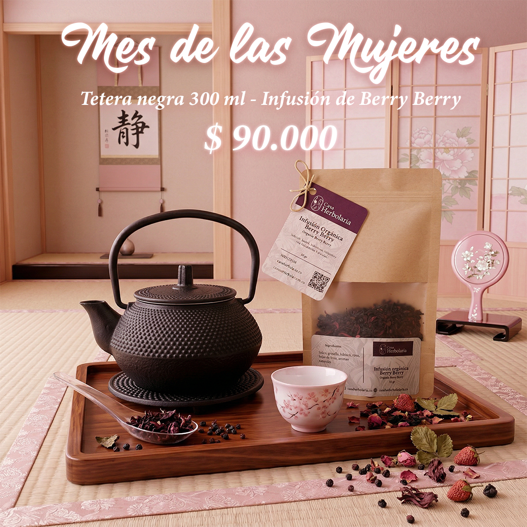 Tetera de Hierro negra 300 ml + Infusión de Berry Berry 50 gr