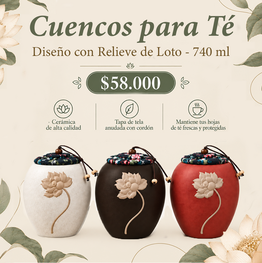 Cuencos para té con relieve de loto, 740 ml | Casa Herbolaria