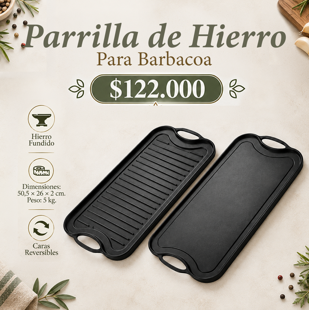 Parrilla de Hierro Fundido para Barbacoa, doble cara reversible | Casa Herbolaria