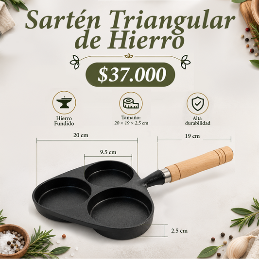 Sartén Triangular de Hierro Fundido con 3 cavidades | Casa Herbolaria