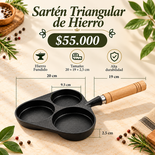 Sartén Triangular de Hierro Fundido