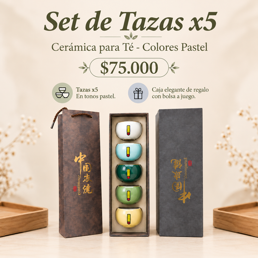 Juego de tazas para té x5, colores pastel | Casa Herbolaria