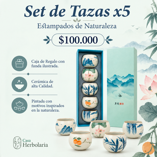 Set de Tazas X5 - Estampados de Naturaleza