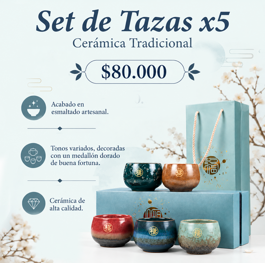 Set de Tazas para Té x 5 - Diseño Tradicional