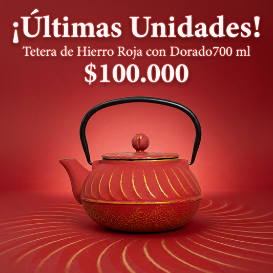 Tetera de Hierro Roja con Dorado 700ml