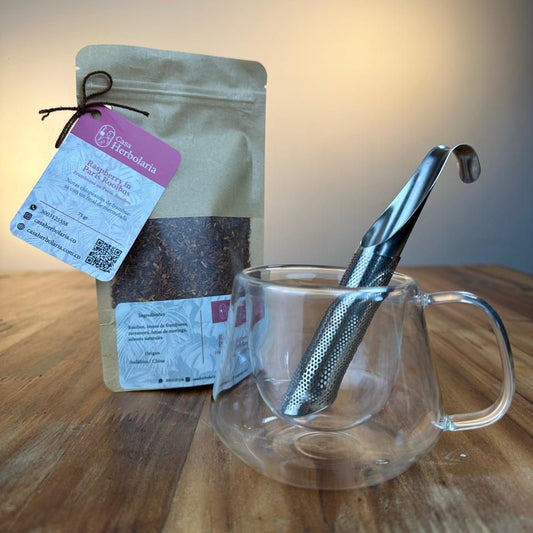 Pocillo 200 ml Doble Pared + Infusor Metálico + Infusión de Rooibos Sabor Frambuesa París (50 gr)