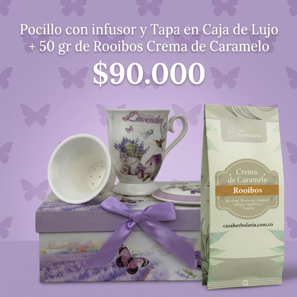 Set Pocillo de Cerámica con Infusor y Tapa. Caja de Lujo