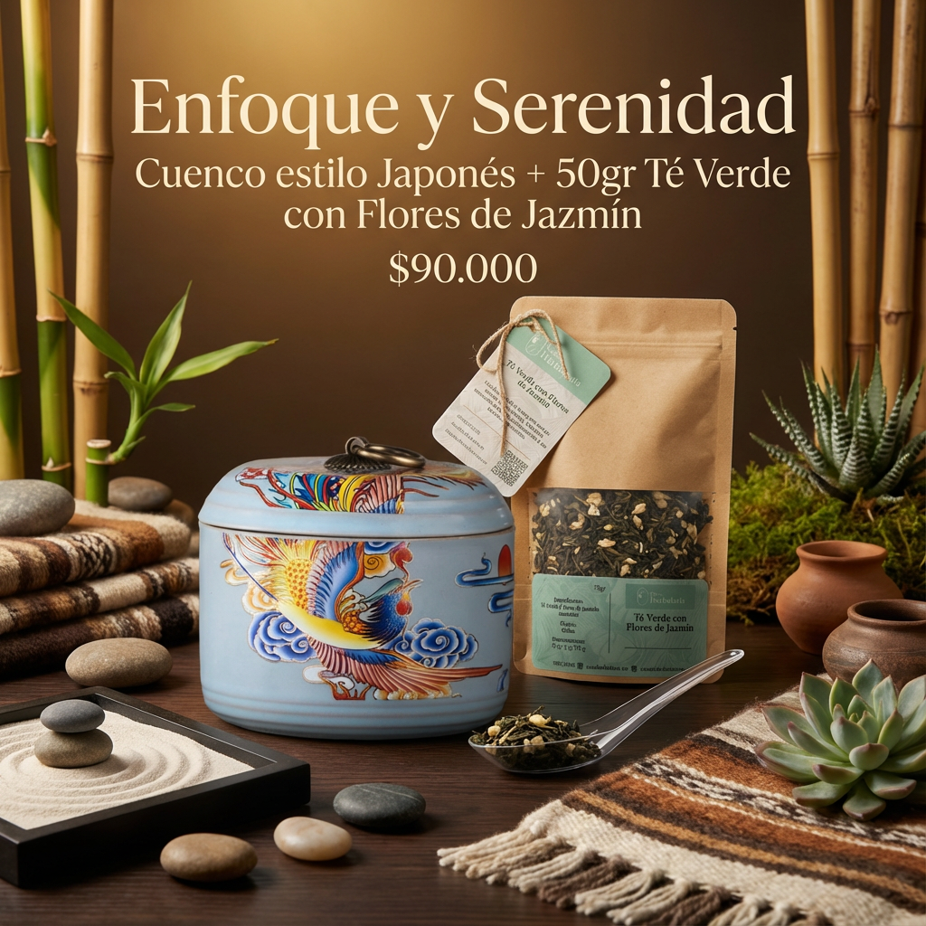 Cuenco de Cerámica Esmaltada + 50gr Té Verde con Flores de Jazmín