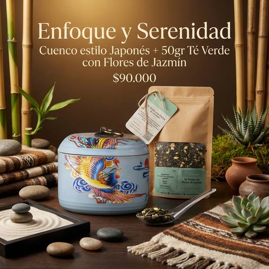 Cuenco de Cerámica Esmaltada + 50gr Té Verde con Flores de Jazmín