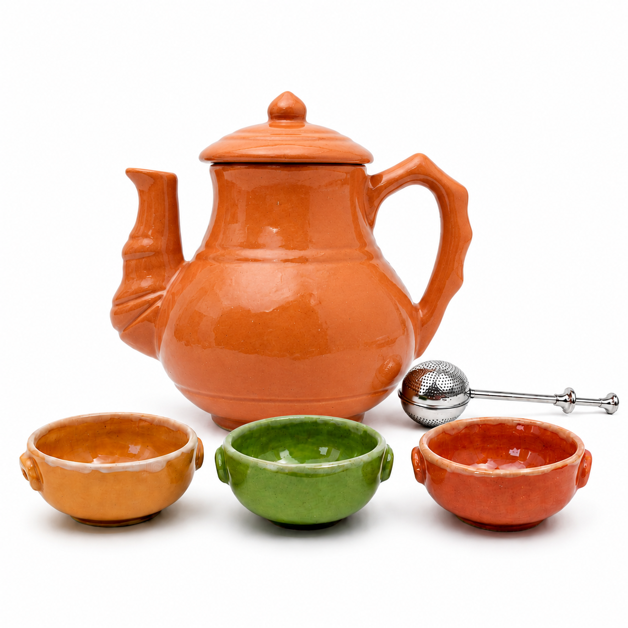 Kit Cerámico, Tetera Grande + Cuencos x3 + Infusor Retráctil