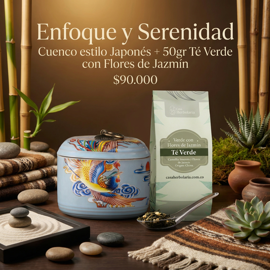 Cuenco de Cerámica Esmaltada + 50gr Té Verde con Flores de Jazmín