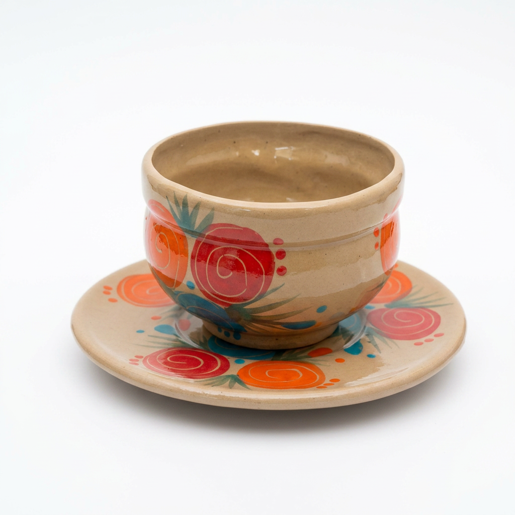 Trilogía Ancestral Pocillos Cerámicos Decorados - Chocolatero - Tintero - Tacita con Plato