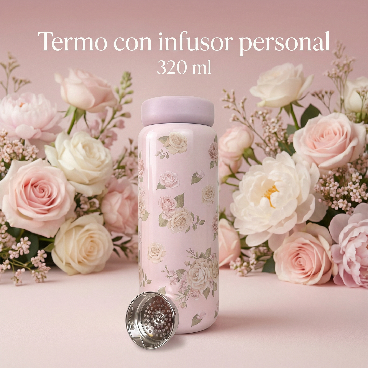 Infusor Personal, Estampado Floral con 50 gr de Té Sencha Kyoto con Cereza y Rosa