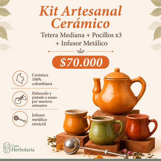 Kit Cerámico, Tetera Mediana + Pocillos x3 + Infusor Metálico