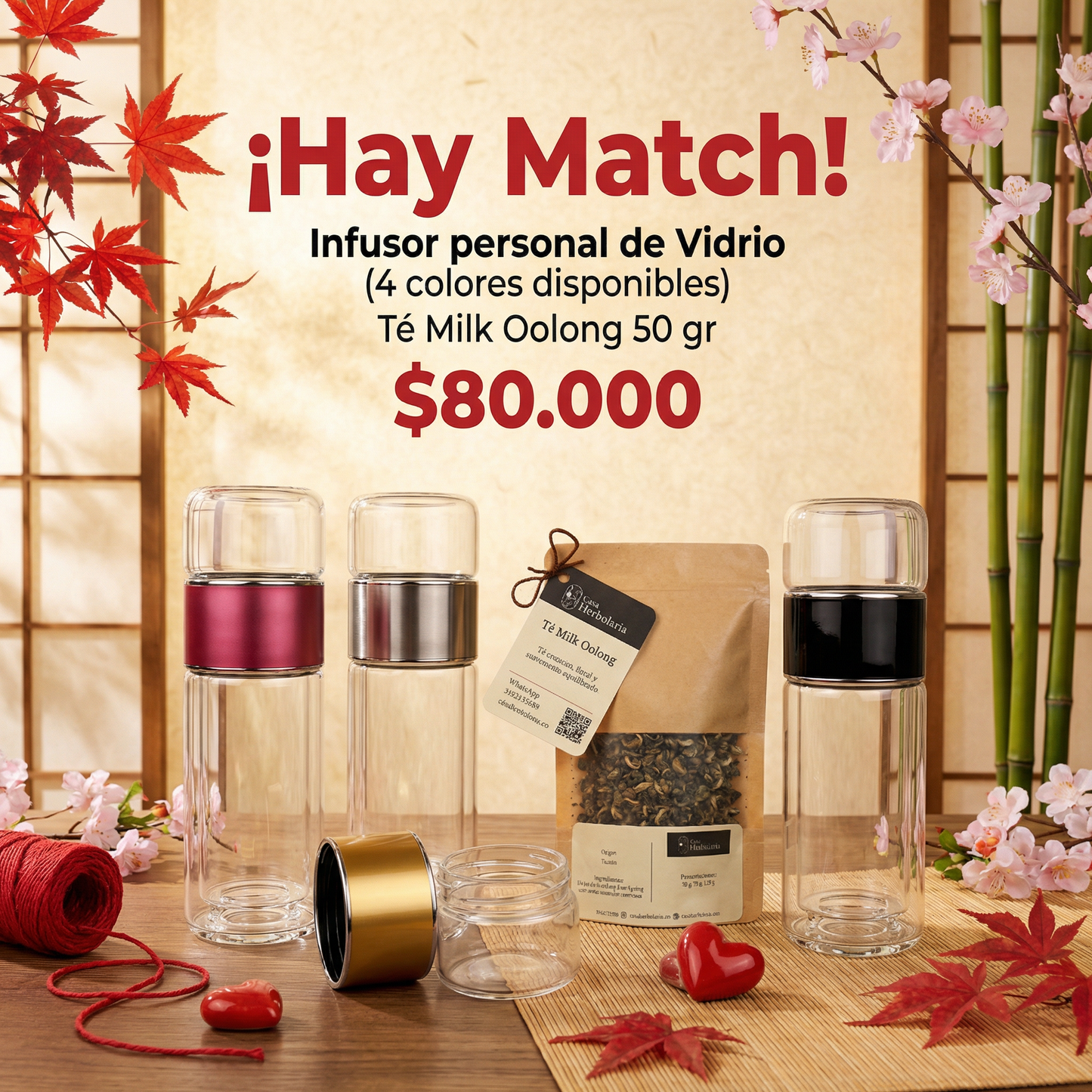 Infusor personal en Vidrio 330ml - 50 gr de Té Milk Oolong