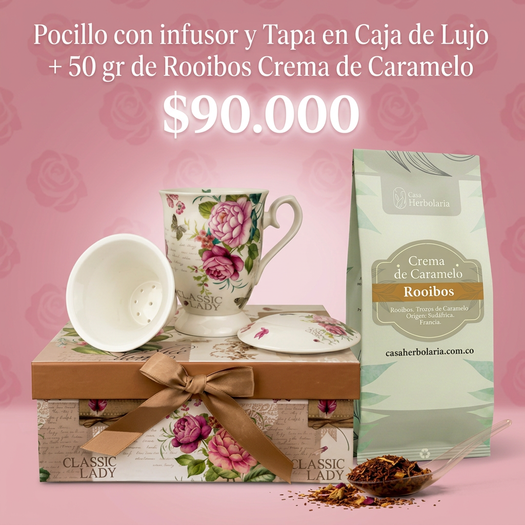 Set Pocillo de Cerámica con Infusor y Tapa. Caja de Lujo