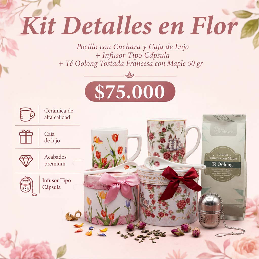 Pocillo con Cuchara y Caja de Lujo + Infusor Capsula + Té Oolong Tostada Francesa con Maple 50 gr