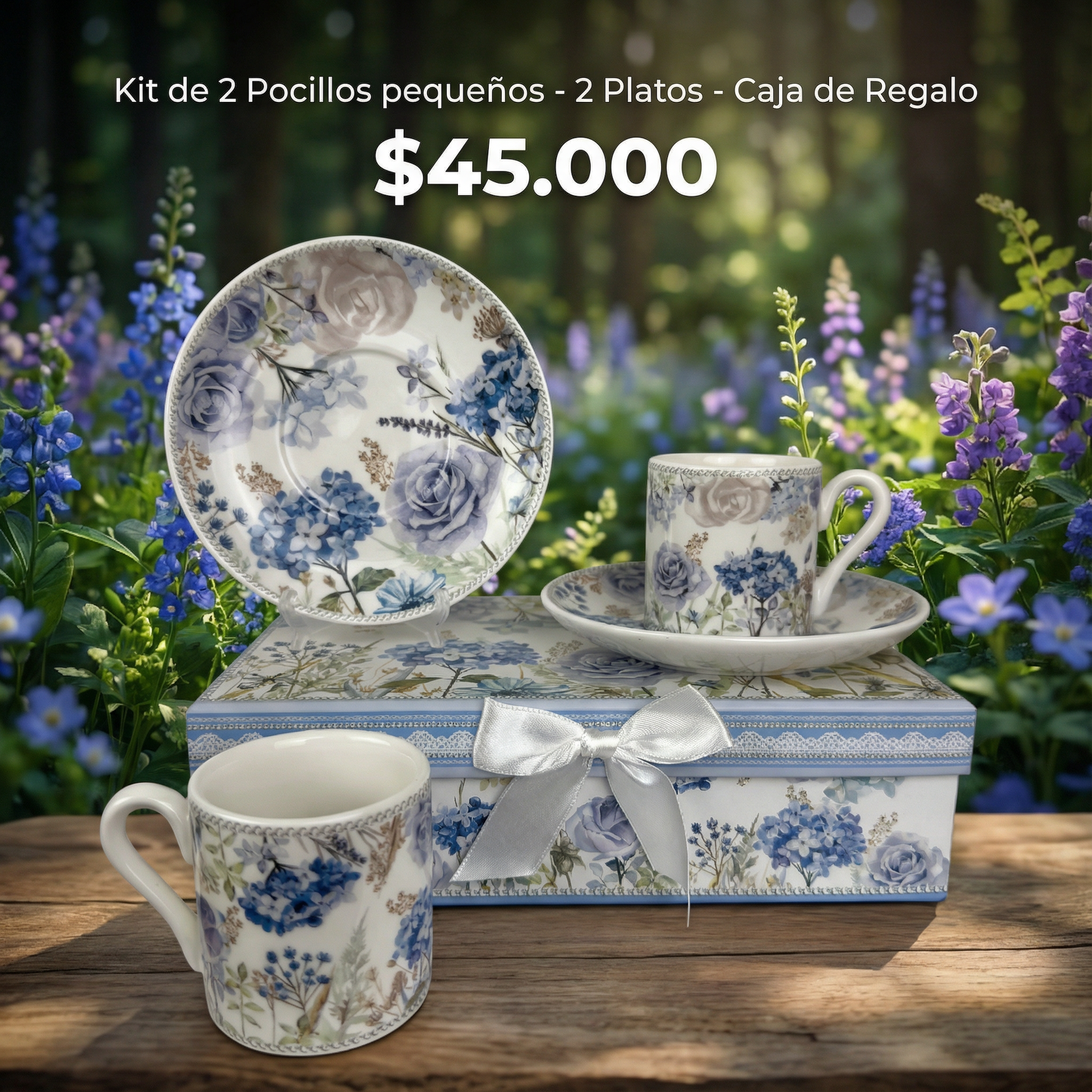 Kit de vajilla de 2 pocillos pequeños con plato + Caja de Lujo