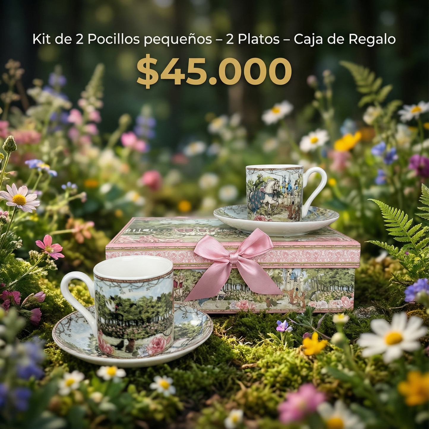 Kit de vajilla de 2 pocillos pequeños con plato + Caja de Lujo