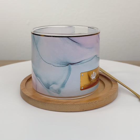 Pocillo en vidrio con base de madera