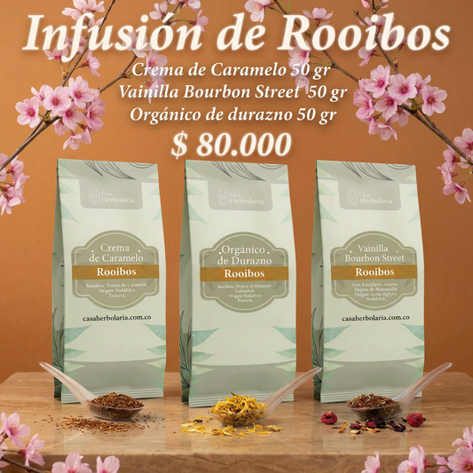 Pack x3 Infusiones de Rooibos - Crema de Caramelo - Vainilla Bourbon Street - Orgánico de durazno