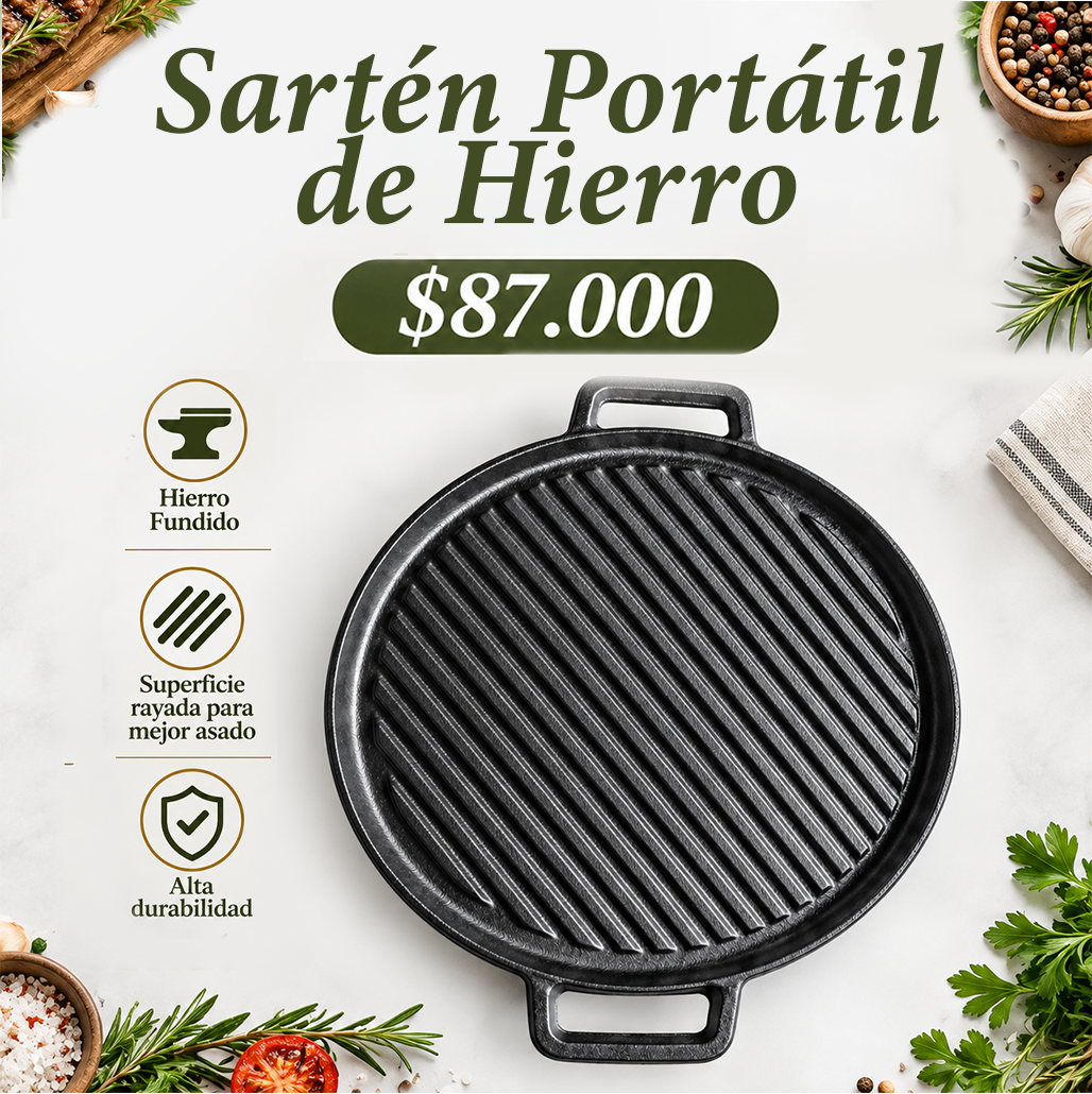 Sartén Portátil de Hierro Fundido para Parrilla