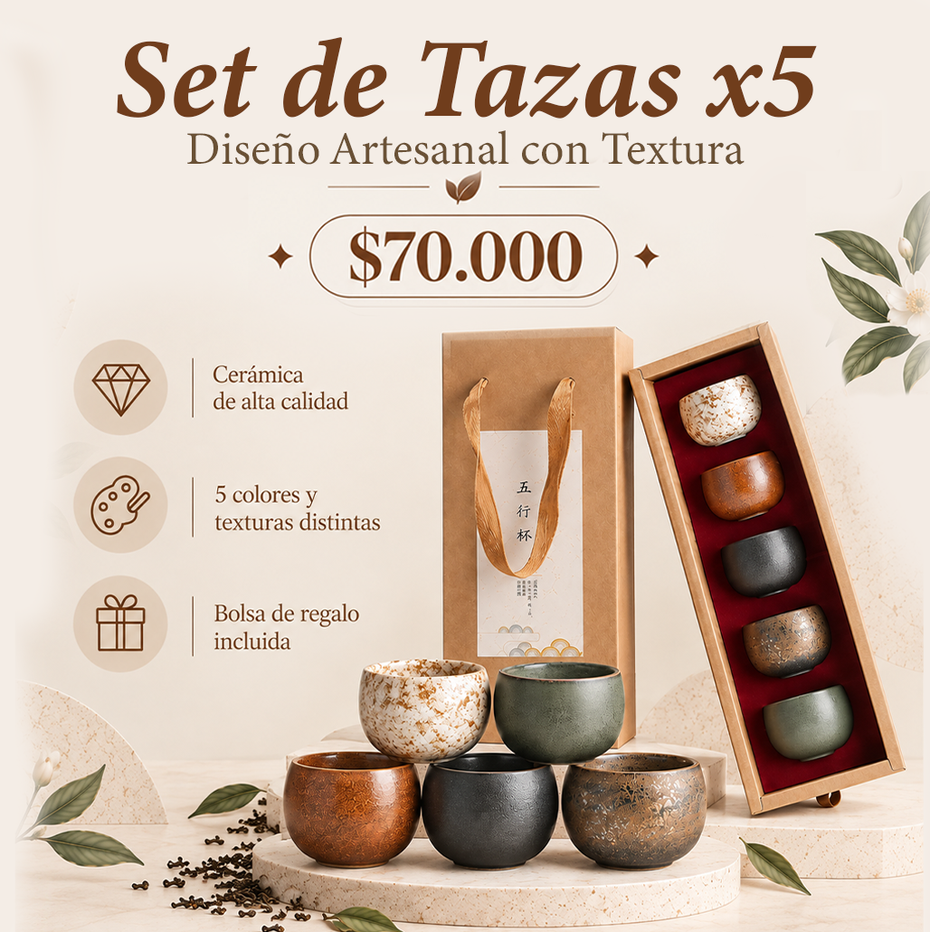 Set de Tazas Artesanales para Té  x5