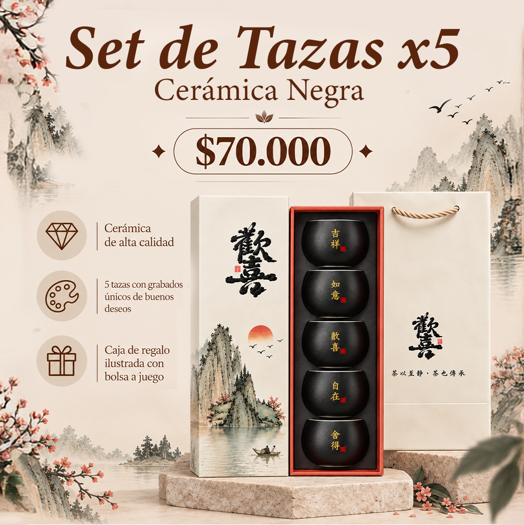 Set de Tazas Negras  para Té   -Caja de Lujo