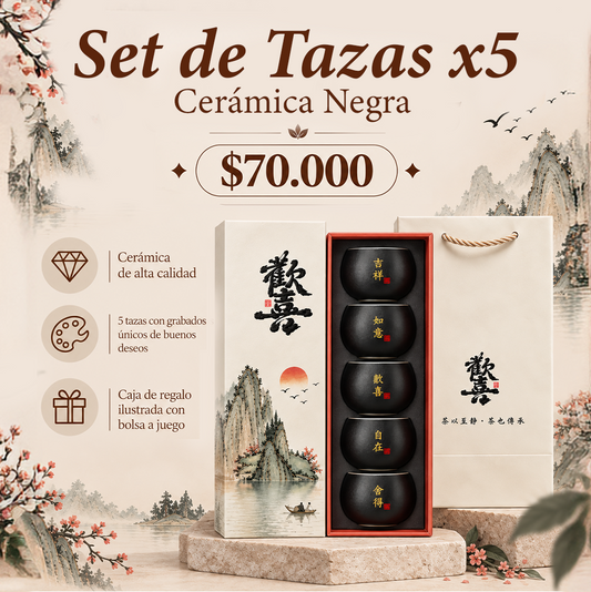 Set de Tazas Negras  para Té   -Caja de Lujo