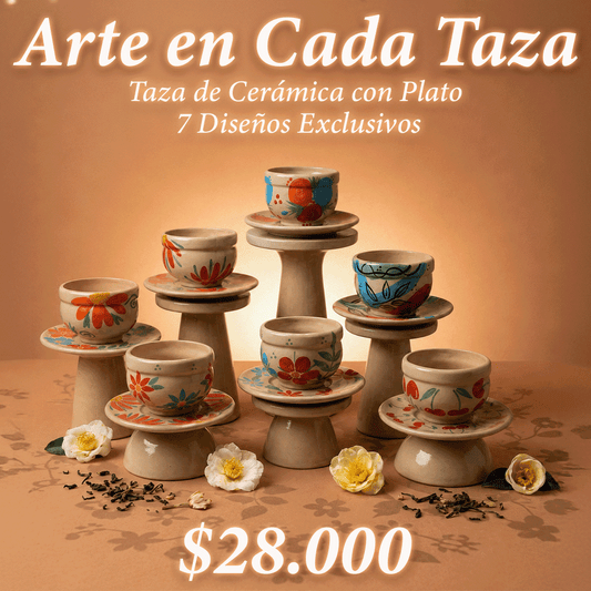 Taza de Cerámica con Plato | 7 Diseños Exclusivos