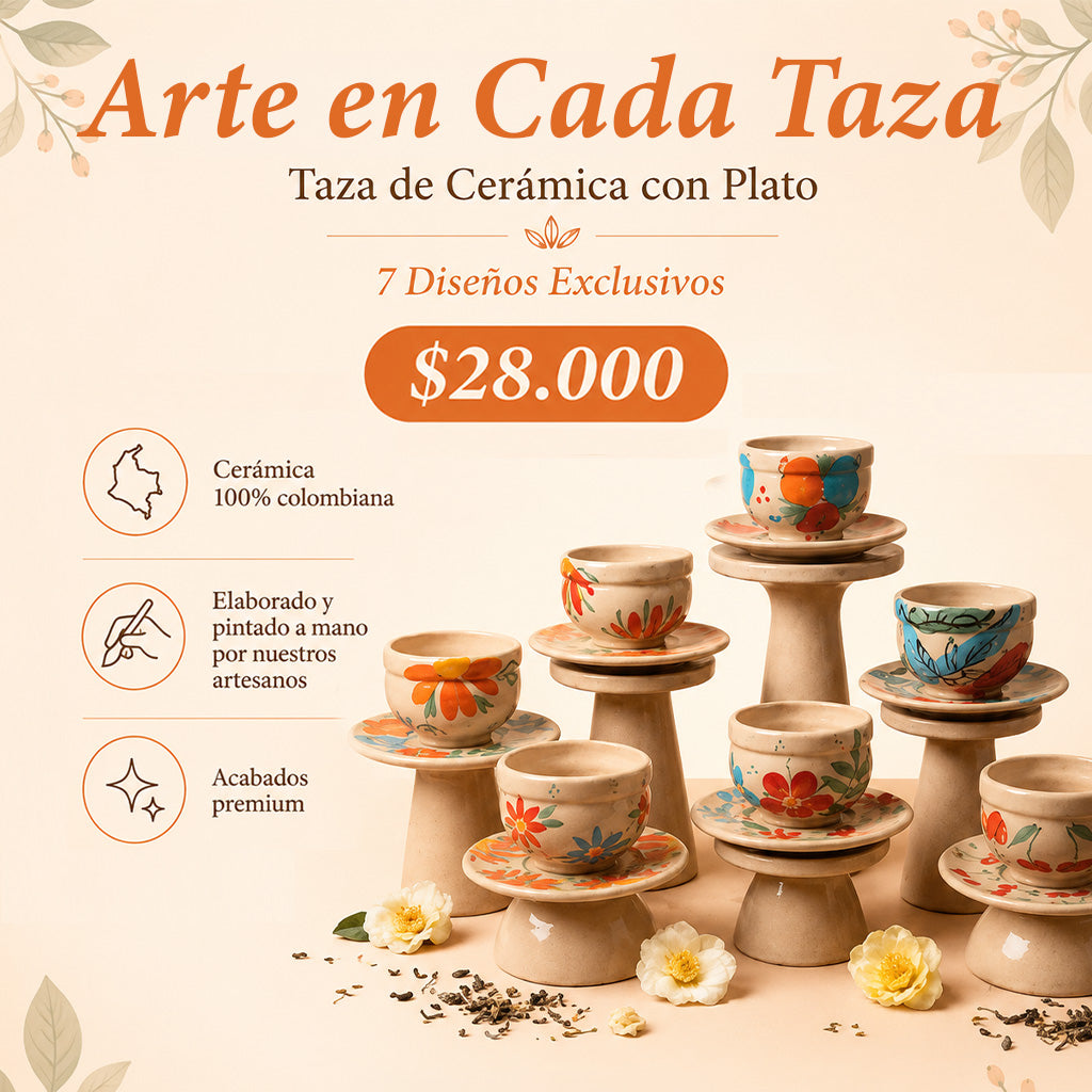 Taza de Cerámica con Plato | 7 Diseños Exclusivos