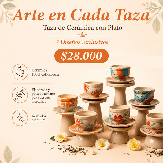 Taza de Cerámica con Plato | 7 Diseños Exclusivos