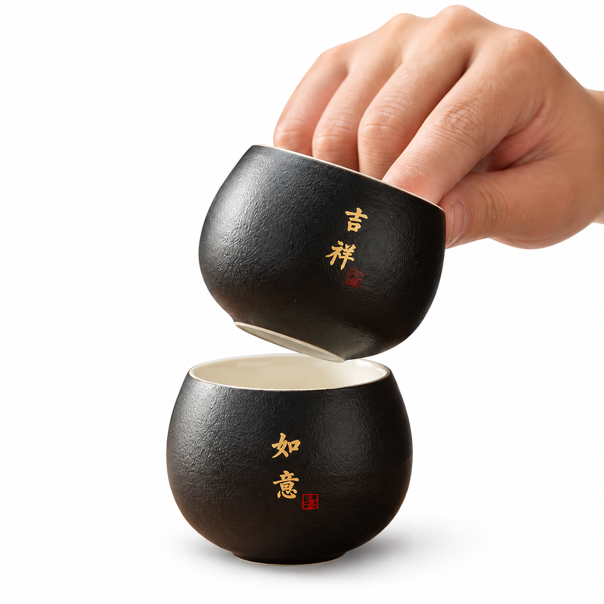 Set de Tazas Negras  para Té   -Caja de Lujo